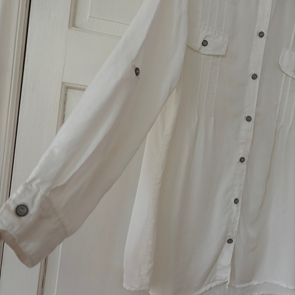 Soft Surroundings White Pintucked Pleated Button Up Collared Blouse Size Large - Picture 4 of 12